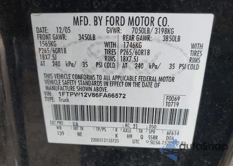 2006 Ford F-150 Lariat/Xlt z USA, uszkodzony, nr VIN 1FTPW12V86FA66572